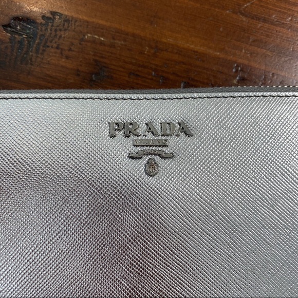Prada Silver Saffiano Leather Zip Around Wallet - Picture 4 of 8